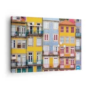 Impression sur toile - Image sur toile - Façades colorées d'immeubles d'habitation dans le paysage urbain - 70x50cm - Couleurs de vieille ville - Décoration murale moderne pour le salon et la chambre ARTTOR