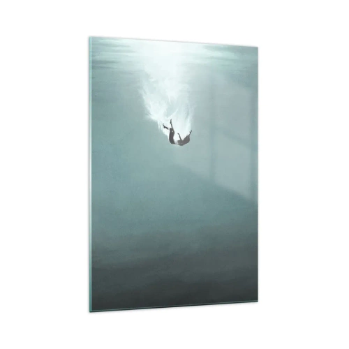 Impression sur verre - Image sur verre - Une silhouette immergée dans une eau turquoise profonde - 70x100cm - Dans les bras de l'océan - Décoration murale moderne pour le salon et la chambre ARTTOR