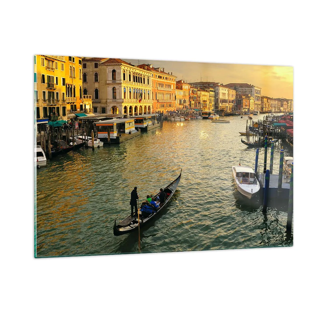 Impression sur verre - Image sur verre - Coucher de soleil sur un canal de Venise avec des gondoles - 120x80cm - Du côté ensoleillé de la rue - Décoration murale moderne pour le salon et la chambre ARTTOR