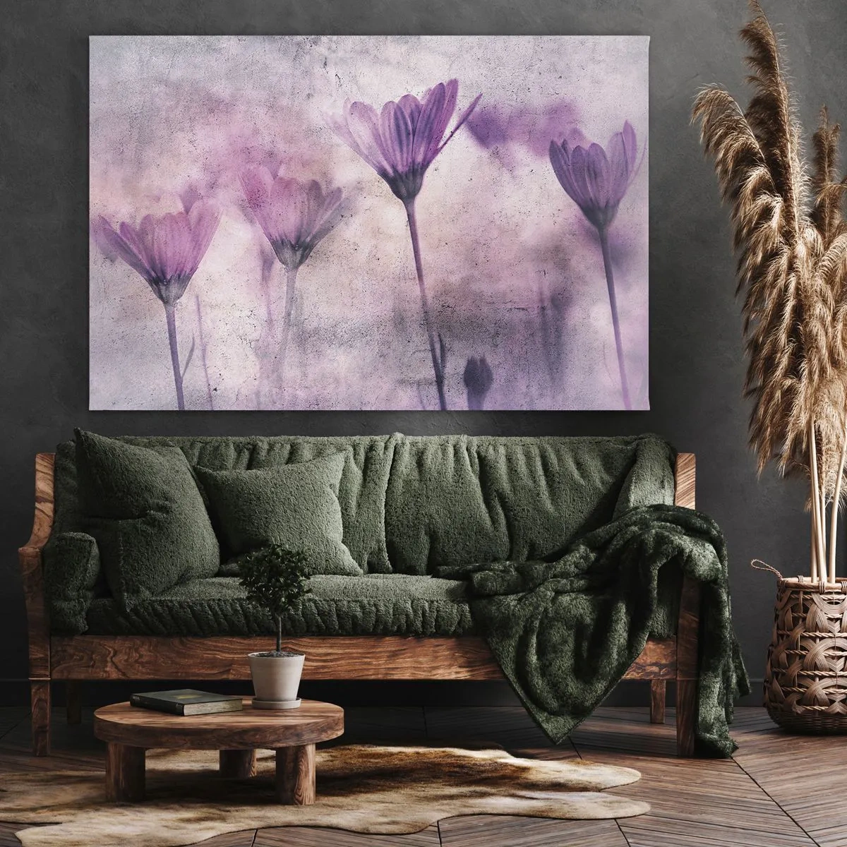 Impression sur toile - Image sur toile - Fleurs délicates dans des tons violets sur fond clair - 100x70cm - Rêve de fleurs - Décoration murale moderne pour le salon et la chambre ARTTOR