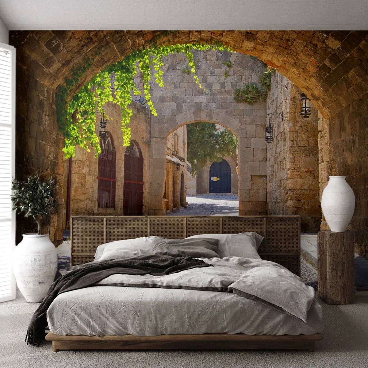 Papier Peint Photo Premium Canvas - Arches en pierre et rues pavées de style médiéval - 100x70cm - Le cortège apparaîtra bientôt - Décoration murale moderne pour le salon et la chambre ARTTOR