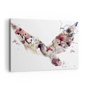 Impression sur toile - Image sur toile - Silhouette d'oiseau artistique avec des motifs géométriques - 100x70cm - Un pèlerin volant - Décoration murale moderne pour le salon et la chambre ARTTOR