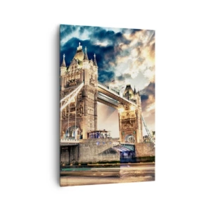 Impression sur toile - Image sur toile - Tower Bridge au crépuscule contre un ciel dynamique - 80x120cm - Monument de l'empire victorien - Décoration murale moderne pour le salon et la chambre ARTTOR