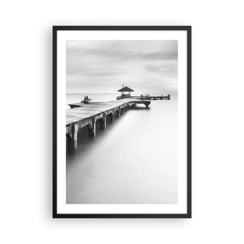 Affiche dans un cadre noir - Poster - Une jetée noire et blanche sur une mer calme - 50x70cm - À l'horizon - Décoration murale moderne pour le salon et la chambre ARTTOR