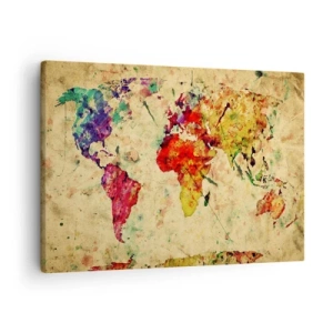 Impression sur toile - Image sur toile - Une interprétation colorée et artistique de la carte du monde - 70x50cm - La vie comme du papier carte coloré - Décoration murale moderne pour le salon et la chambre ARTTOR