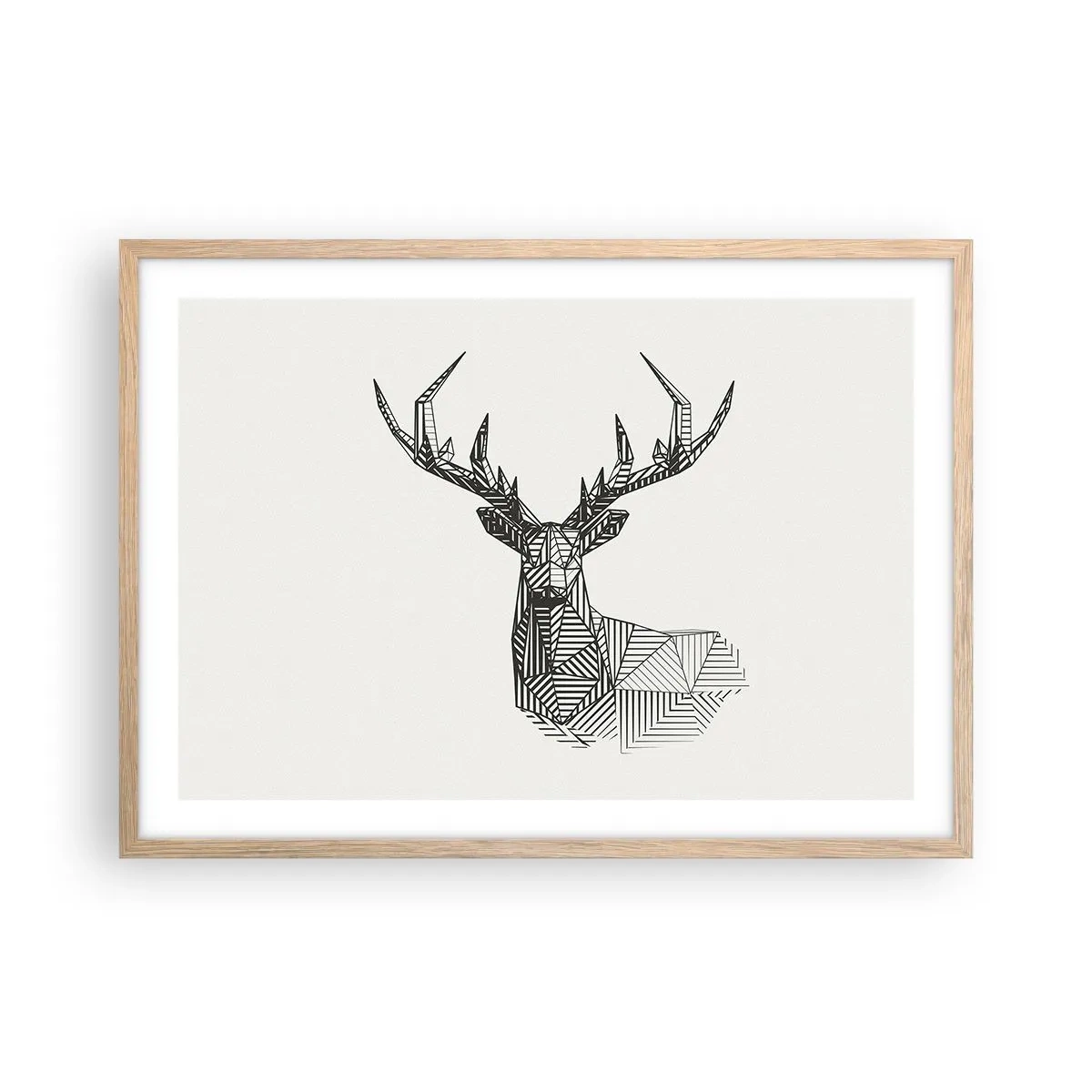 Affiche dans un chêne clair - Poster - Cerf dans un style cubique - 70x50 cm