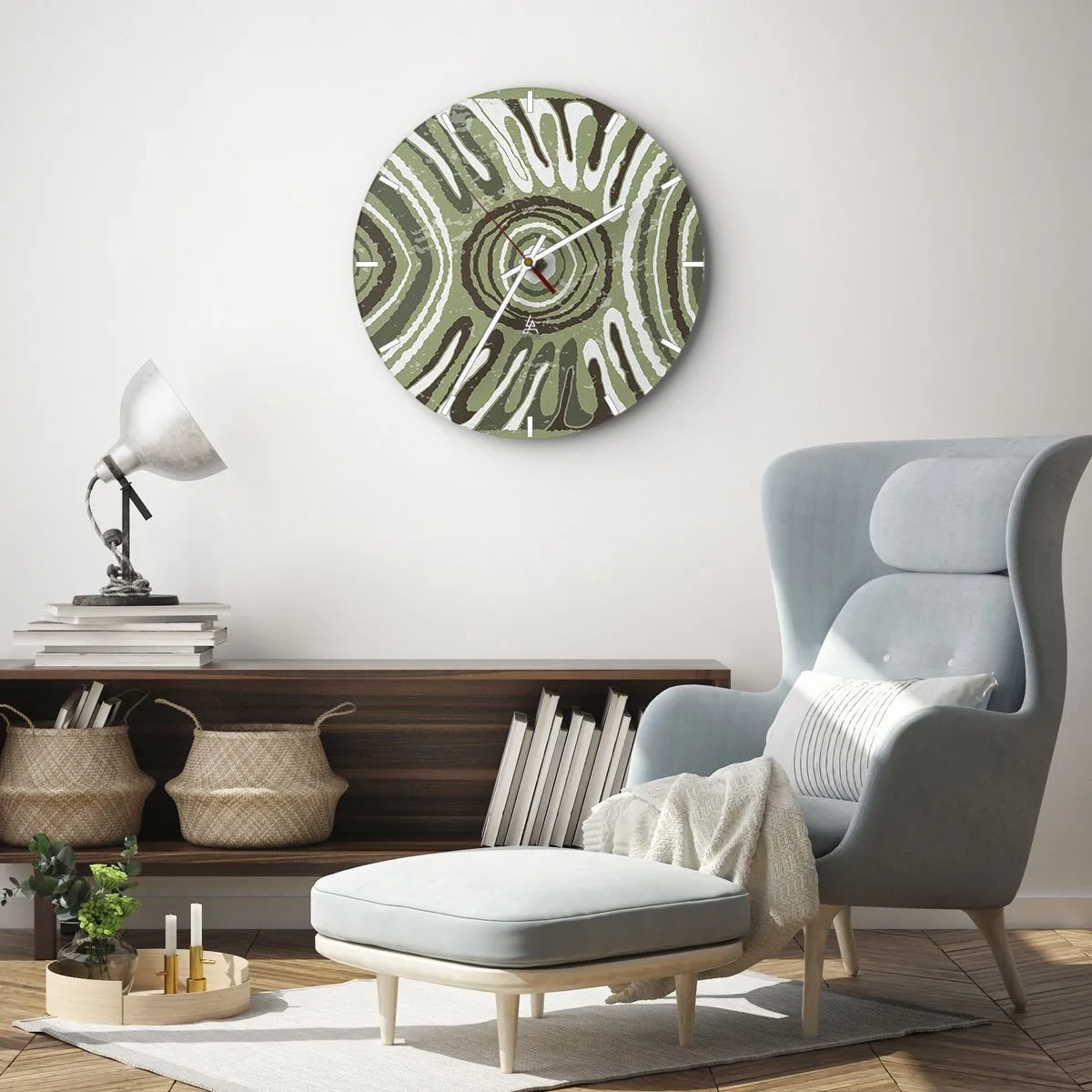 Horloge murale - Pendule murale - Composition symétrique verte et brune avec des motifs concentriques - 30x30cm - Une explosion d'émotions - Décoration murale moderne pour le salon, la cuisine et la chambre ARTTOR
