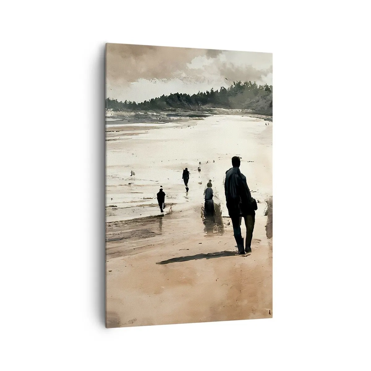Impression sur toile - Image sur toile - Promeneurs sur la plage dans un paysage paisible - 80x120cm - Invoqué - Décoration murale moderne pour le salon et la chambre ARTTOR