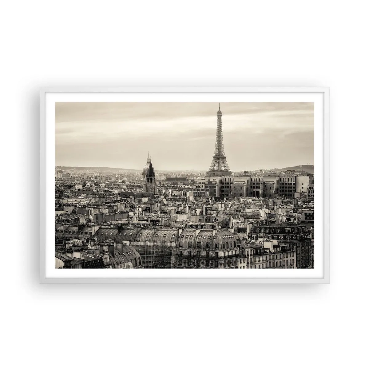 Affiche dans un cadre blanc - Poster - Sur les toits de Paris - 91x61 cm