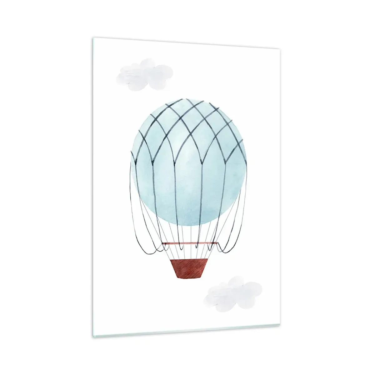Impression sur verre - Image sur verre - Montgolfière bleue dans les nuages - 50x70cm - Entièrement dans les nuages - Décoration murale moderne pour le salon et la chambre ARTTOR