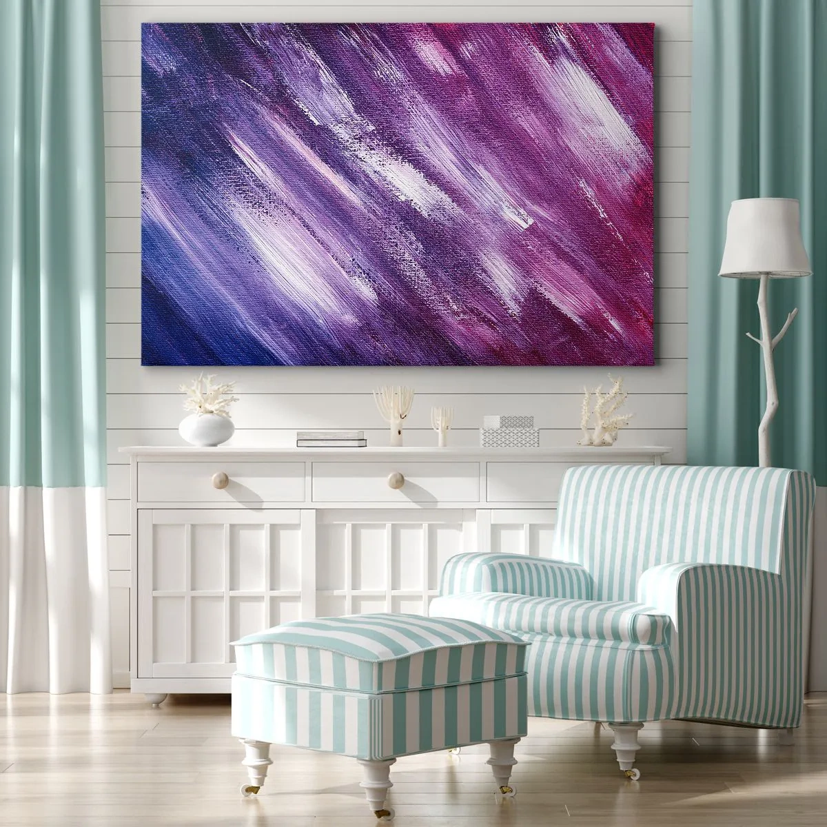 Impression sur toile - Image sur toile - Coups de pinceau abstraits dans des tons de violet et de rose - 100x70cm - Quand le vent ensoleillé souffle - Décoration murale moderne pour le salon et la chambre ARTTOR