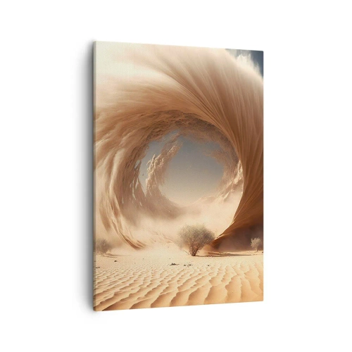 Impression sur toile - Image sur toile - Tourbillon de sable dynamique dans un désert avec des arbres - 50x70cm - Portail ouvert - Décoration murale moderne pour le salon et la chambre ARTTOR