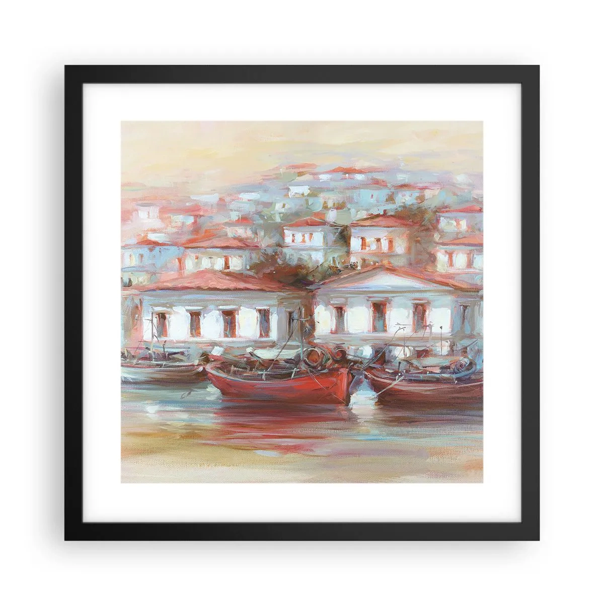 Affiche dans un cadre noir - Poster - Petite ville heureuse - 40x40 cm