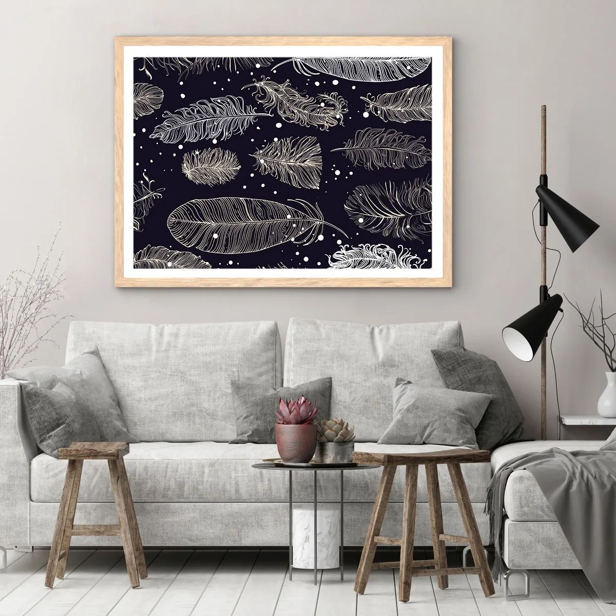 Affiche dans un chêne clair - Poster - Toile de plumes - 70x50 cm