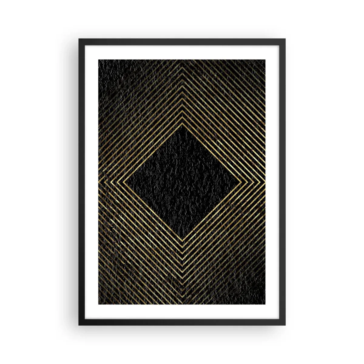Affiche dans un cadre noir - Poster - Lignes géométriques dorées sur fond noir - 50x70cm - Géométrie dans un style glamour - Décoration murale moderne pour le salon et la chambre ARTTOR