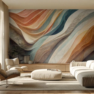 Papier Peint Photo Premium Sand - Ondes multicouches aux tons chauds et froids - 100x70cm - Le moment avant le changement - Décoration murale moderne pour le salon et la chambre ARTTOR