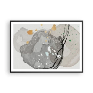 Affiche dans un cadre noir - Poster - Formes organiques dans des tons de gris avec des accents de noir et d'or - 100x70cm - Composition organique - Décoration murale moderne pour le salon et la chambre ARTTOR