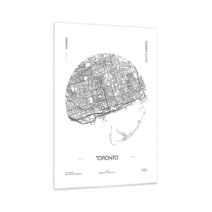 Impression sur verre - Image sur verre - Une carte de Toronto dans un style minimaliste en noir et blanc - 70x100cm - Anatomie de Toronto - Décoration murale moderne pour le salon et la chambre ARTTOR