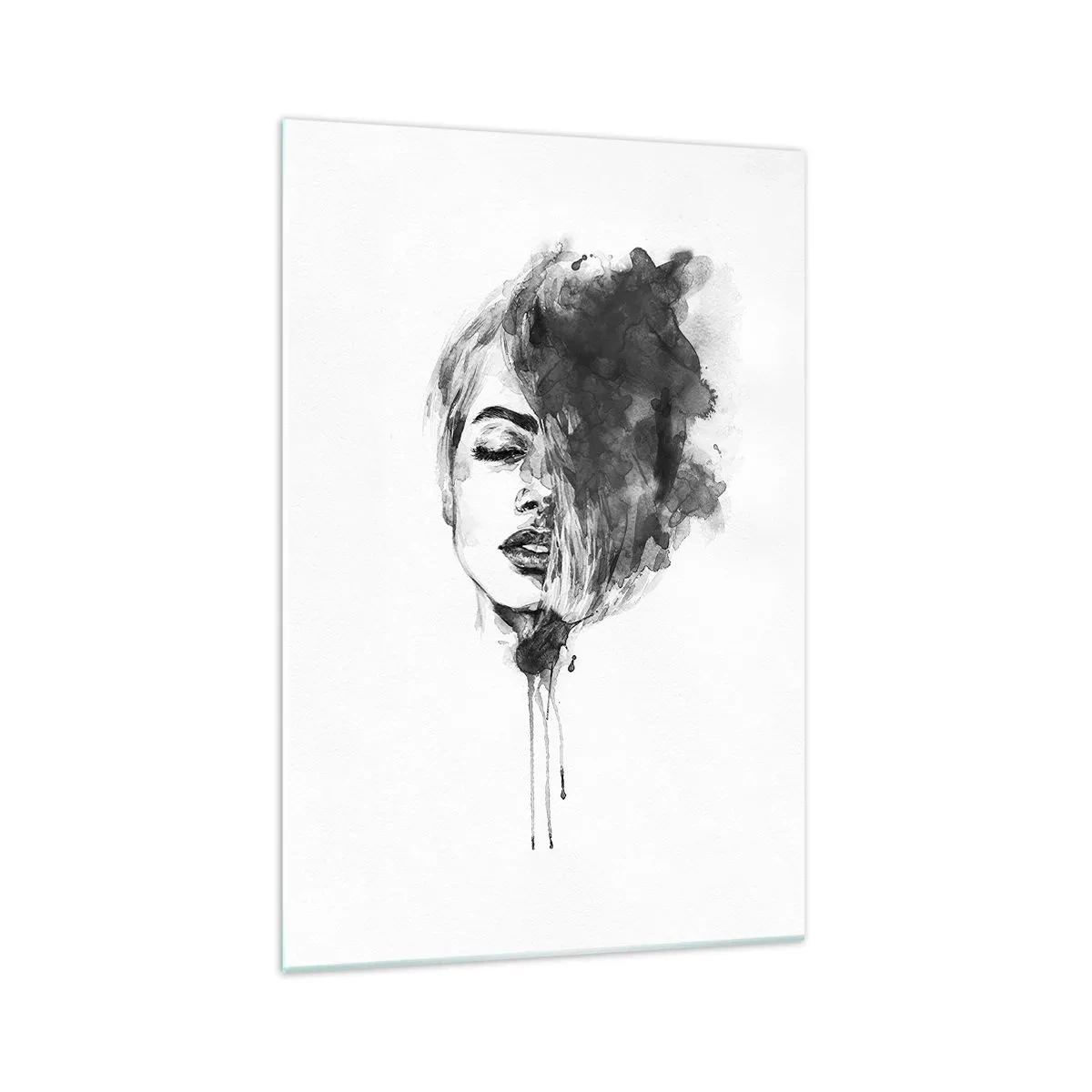 Impression sur verre - Image sur verre - Portrait artistique d'une femme en technique d'aquarelle avec des détails abstraits - 70x100cm - De quoi rêve la fille - Décoration murale moderne pour le salon et la chambre ARTTOR