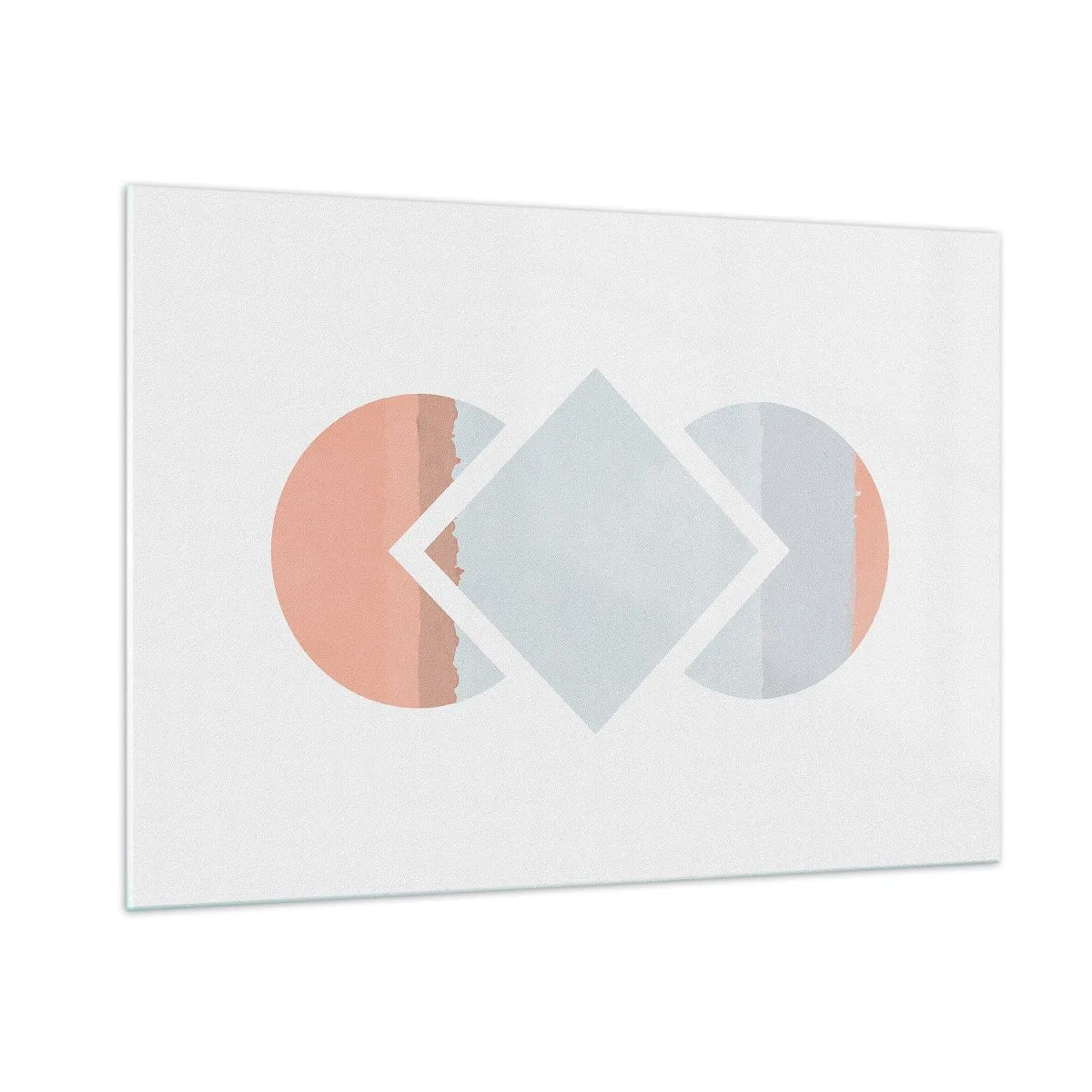 Impression sur verre - Image sur verre - Un losange pastel au centre entre les demi-cercles sur fond blanc. - 100x70cm - La situation est clair - Décoration murale moderne pour le salon et la chambre ARTTOR
