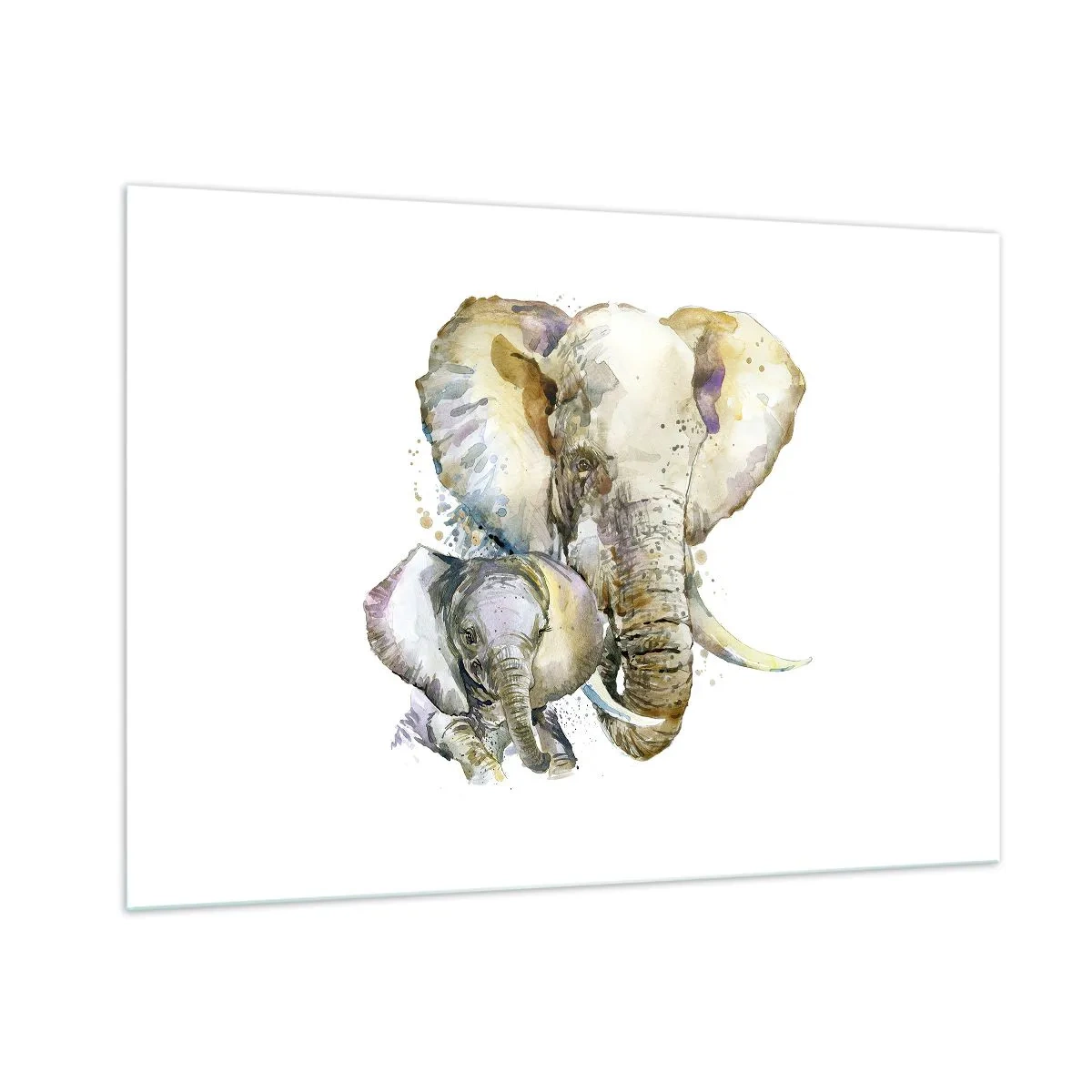 Impression sur verre - Image sur verre - Éléphants artistiques en style aquarelle sur fond blanc - 100x70cm - Rien ne peut égaler maman - Décoration murale moderne pour le salon et la chambre ARTTOR
