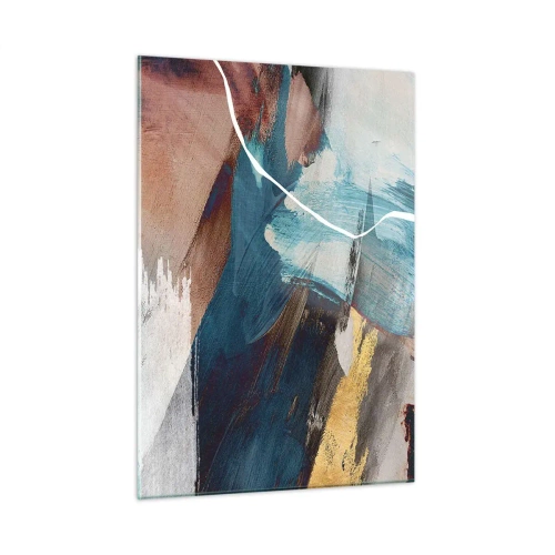 Impression sur verre - Image sur verre - Une composition abstraite en turquoise, or et marron. - 50x70cm - Avec panache et énergie - Décoration murale moderne pour le salon et la chambre ARTTOR