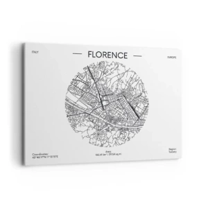 Impression sur toile - Image sur toile - Une carte de Florence dans un style minimaliste en noir et blanc - 100x70cm - Anatomie de Florence - Décoration murale moderne pour le salon et la chambre ARTTOR