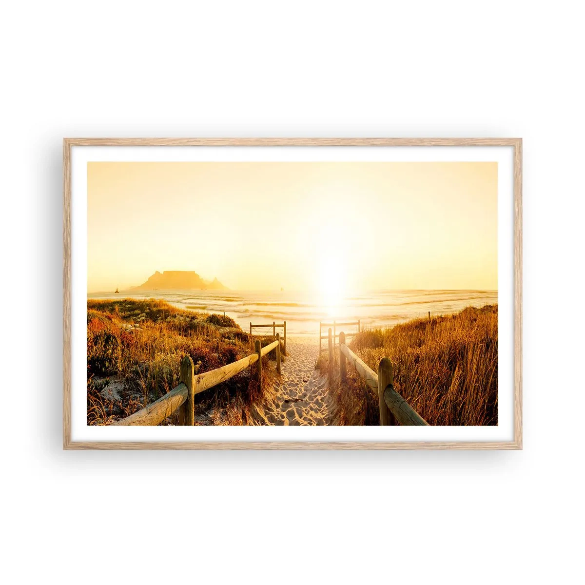 Affiche dans un chêne clair - Poster - A travers la dune, vers le soleil - 91x61 cm
