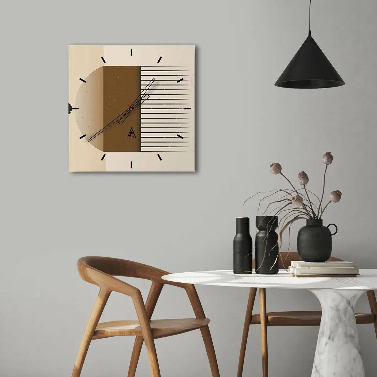 Horloge murale - Pendule murale - Composition géométrique abstraite dans les tons beige et marron - 30x30cm - Différents états - Décoration murale moderne pour le salon et la chambre ARTTOR