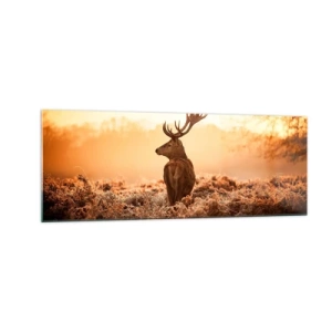 Impression sur verre - Image sur verre - Cerf dans les rayons du soleil levant - 140x50cm - Seigneur du domaine - Décoration murale moderne pour le salon et la chambre ARTTOR