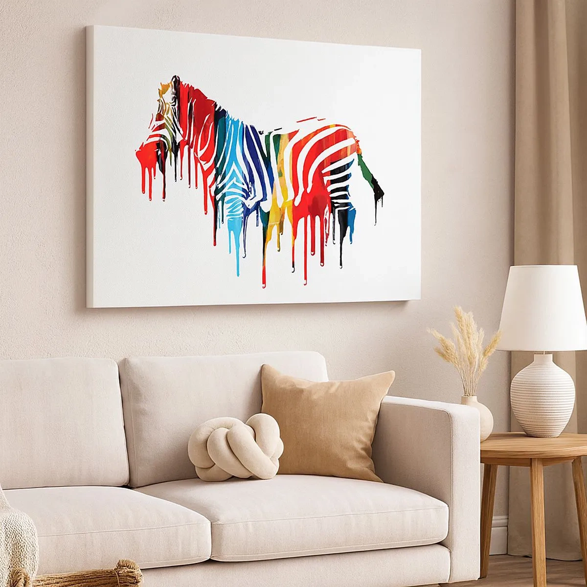 Impression sur toile - Image sur toile - Zèbre abstrait aux couleurs vives avec un effet de peinture - 70x50cm - Pas seulement en noir et blanc - Décoration murale moderne pour le salon et la chambre ARTTOR