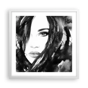 Affiche dans un cadre blanc - Poster - Portrait d'une dame en noir et blanc - 50x50 cm