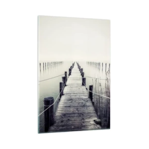 Impression sur verre - Image sur verre - Un pont en bois menant à un espace brumeux - 80x120cm - Plongez dans la paix - Décoration murale moderne pour le salon et la chambre ARTTOR