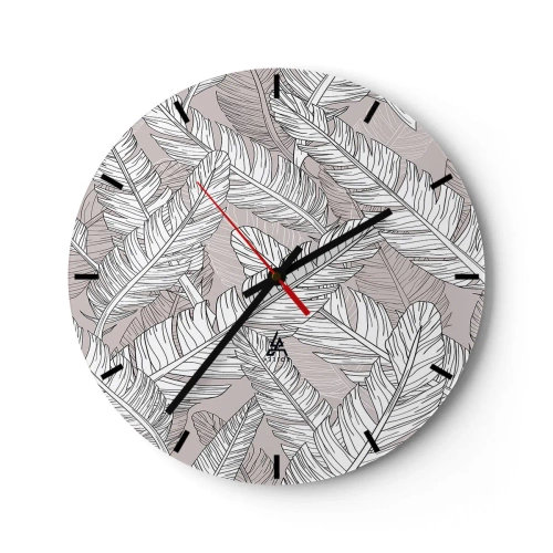 Horloge murale - Pendule murale - Feuilles de bananier noires et blanches sur fond clair - 30x30cm - Un tourbillon de plumes - Décoration murale moderne pour le salon, la cuisine et la chambre ARTTOR
