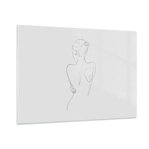 Impression sur verre - Image sur verre - Un croquis délicat d'une seule ligne d'une femme de dos. - 100x70cm - Musique corporelle - Décoration murale moderne pour le salon et la chambre ARTTOR