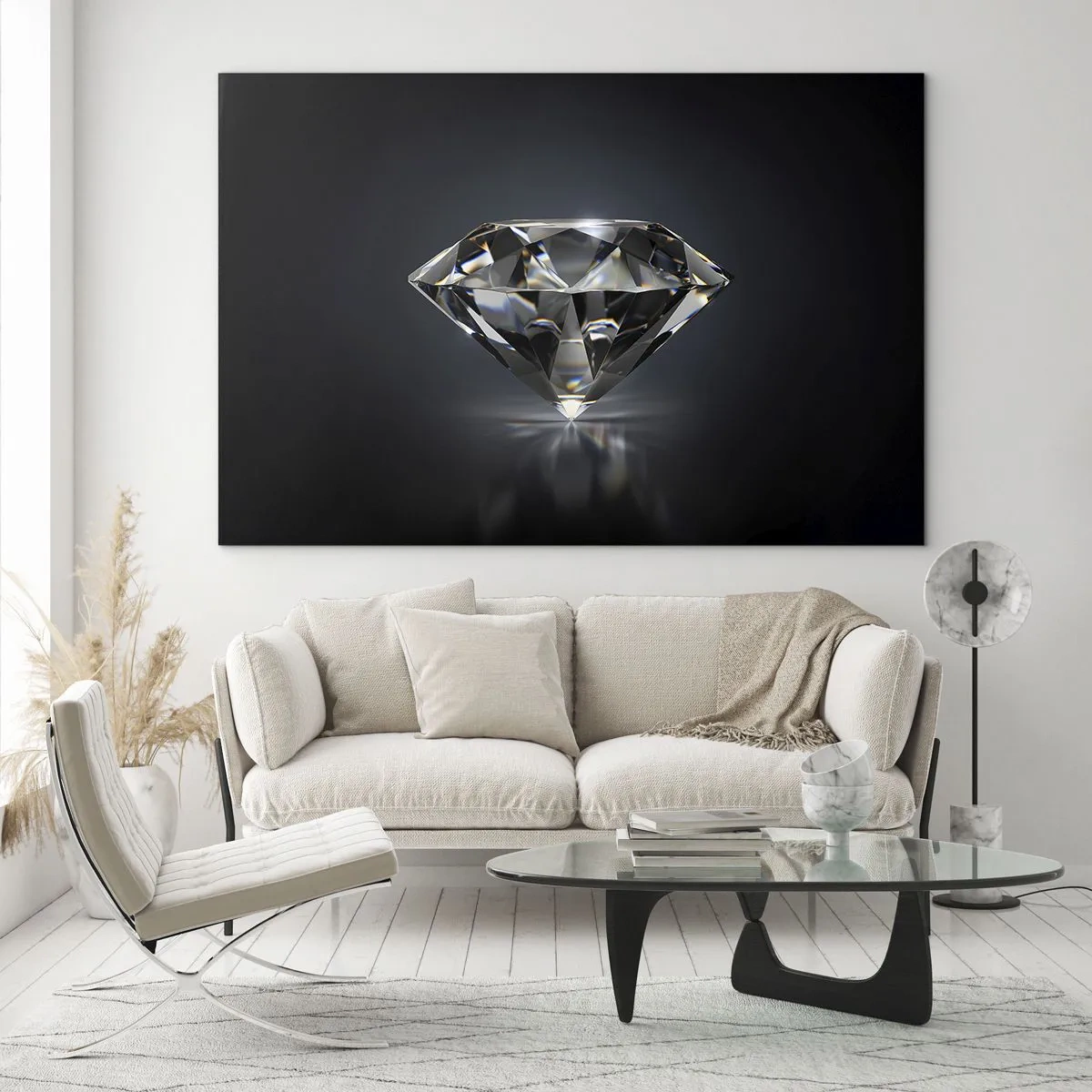 Impression sur verre - Image sur verre - Un diamant étincelant sur un fond sombre dans un arrangement élégant - 100x70cm - La meilleure amie - Décoration murale moderne pour le salon et la chambre ARTTOR