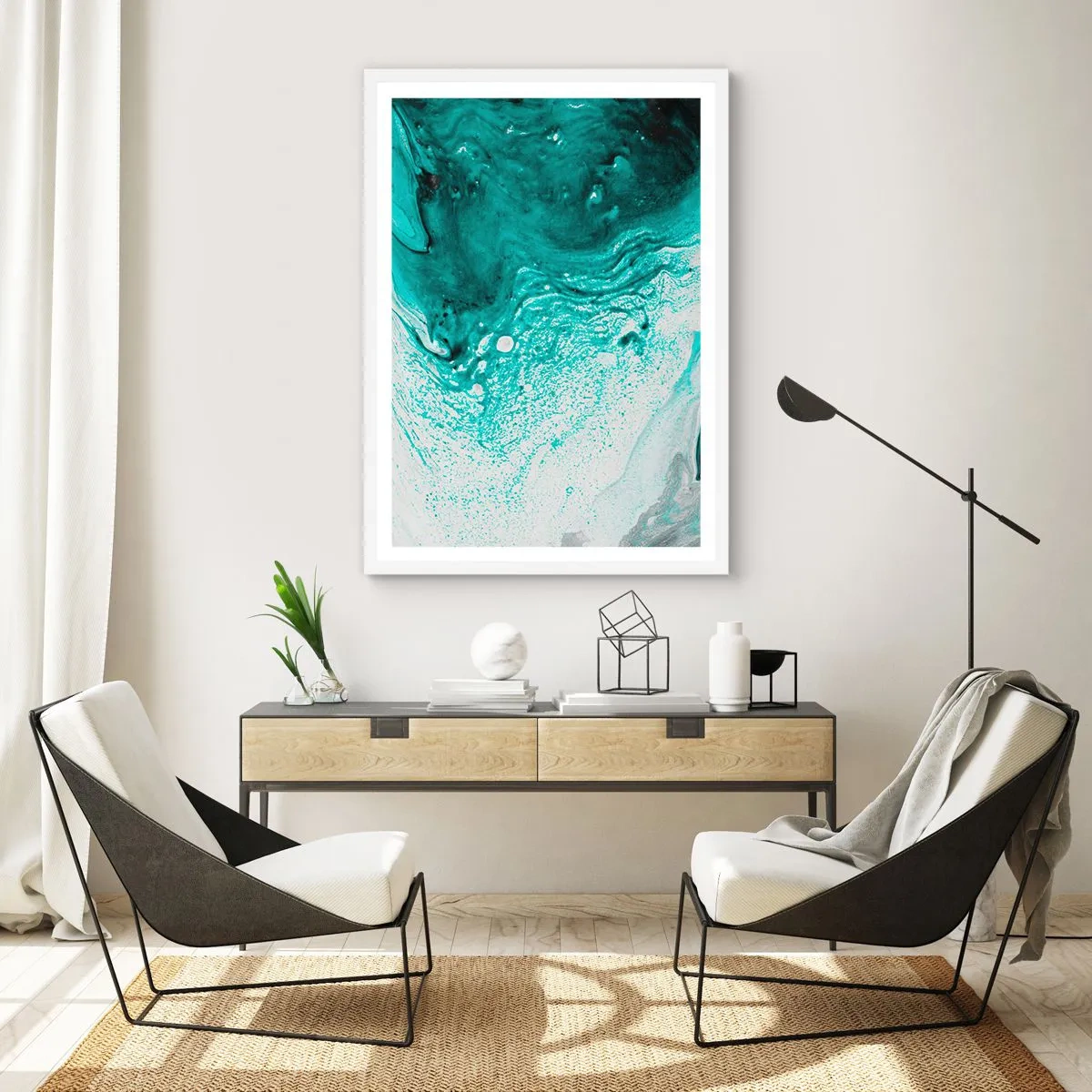 Affiche dans un cadre blanc - Poster - Se fondre dans le bleu et le turquoise - 50x70 cm