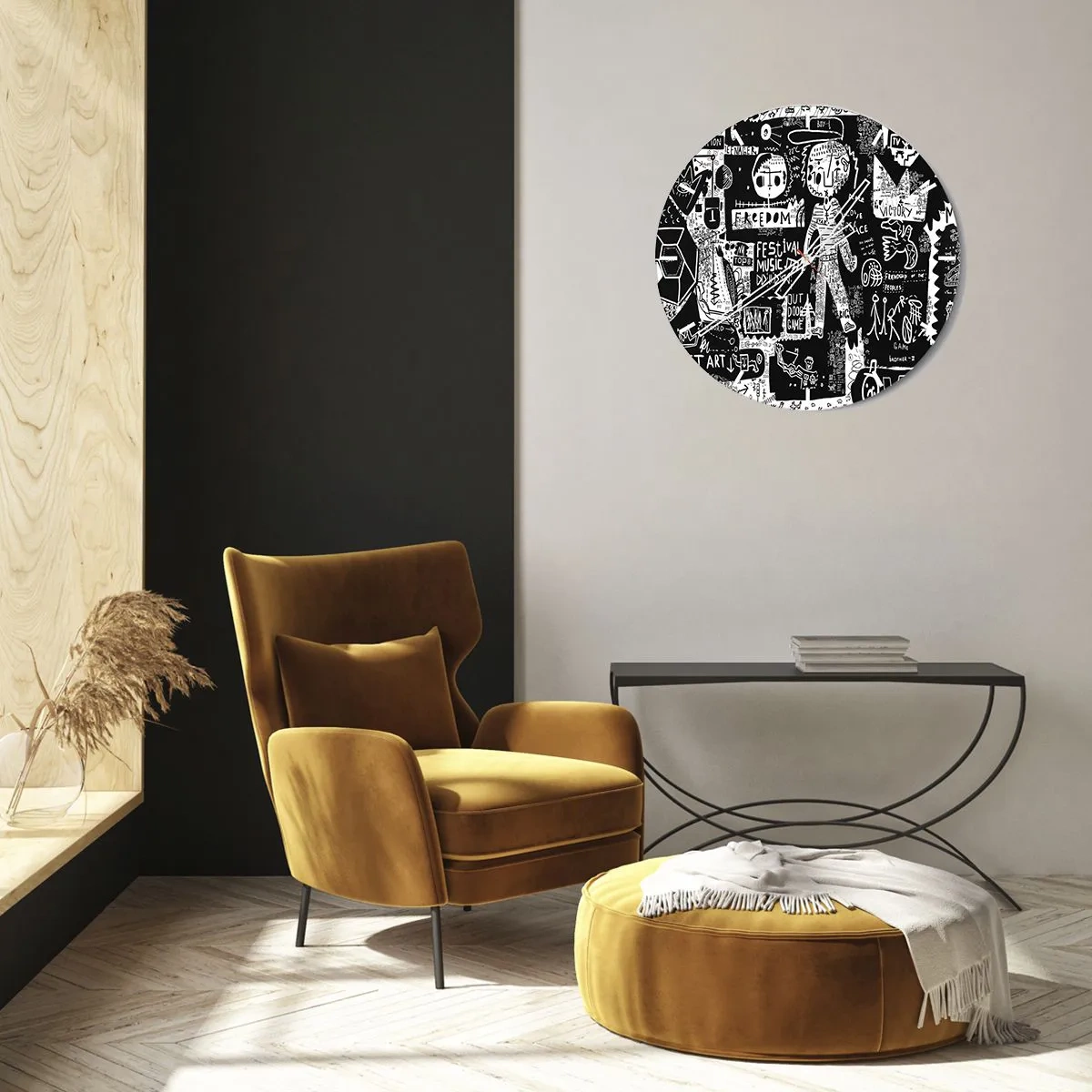 Horloge murale - Pendule murale - Un cadran d'horloge avec un motif de gribouillage artistique dynamique en noir et blanc. - 30x30cm - Jeunesse spirituelle de loi et de joie - Décoration murale moderne pour le salon, la cuisine et la chambre ARTTOR