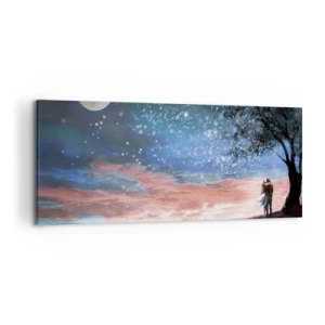 Impression sur toile - Image sur toile - Scène de couple romantique sous la pleine lune - 120x50cm - Spectacle étoilé - Décoration murale moderne pour le salon et la chambre ARTTOR
