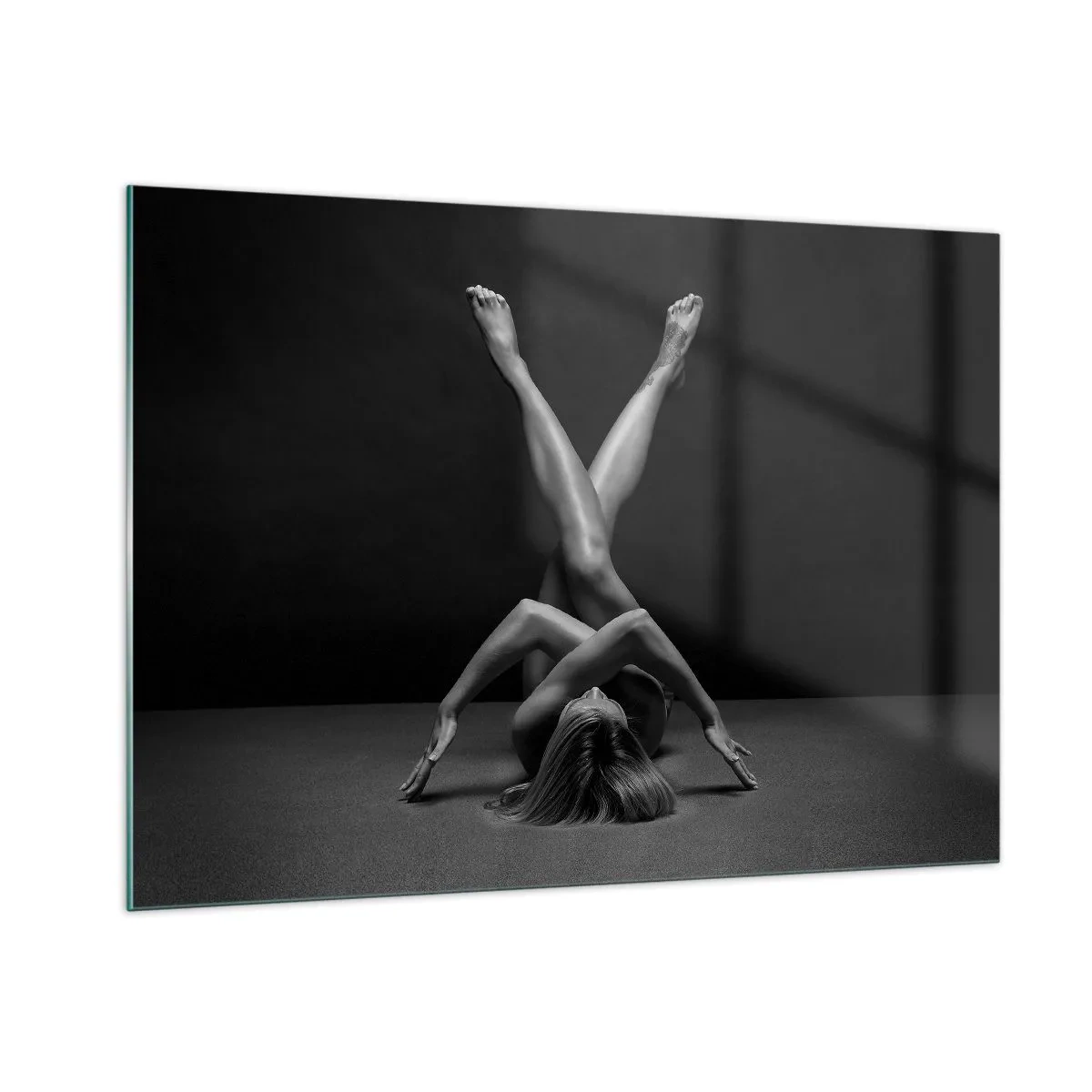 Impression sur verre - Image sur verre - Nu féminin dans une composition corporelle géométrique - 100x70cm - Géométrie de la nudité - Décoration murale moderne pour le salon et la chambre ARTTOR