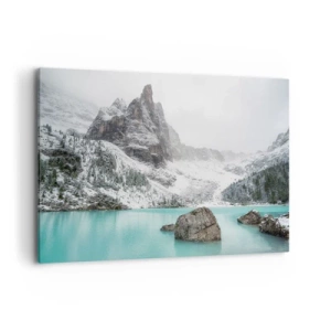 Impression sur toile - Image sur toile - Un paysage de montagne avec un lac entouré de sommets enneigés - 120x80cm - Sur ses gardes - Décoration murale moderne pour le salon et la chambre ARTTOR
