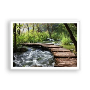 Affiche dans un cadre blanc - Poster - Au-dessus de la cascade mousseuse - 100x70 cm