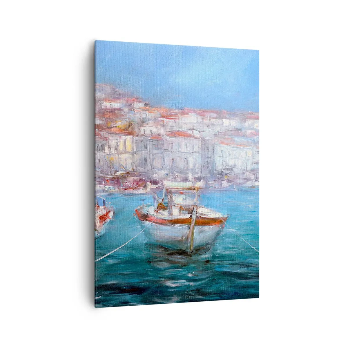 Impression sur toile - Image sur toile - Bateaux dans une baie italienne pittoresque - 70x100cm - Baie italienne - Décoration murale moderne pour le salon et la chambre ARTTOR