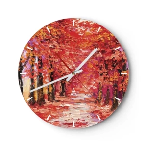 Horloge murale - Pendule murale - Une allée d'automne aux nuances intenses de rouge - 30x30cm - Impression d'automne - Décoration murale moderne pour le salon, la cuisine et la chambre ARTTOR