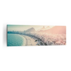 Impression sur toile - Image sur toile - Panorama de la plage de Copacabana avec les montagnes en arrière-plan à Rio de Janeiro - 160x50cm - Vacances éternelles à Rio - Décoration murale moderne pour le salon et la chambre ARTTOR