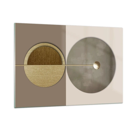 Impression sur verre - Image sur verre - Cercles et lignes dorés dans une composition harmonieuse - 120x80cm - Équilibre parfait - Décoration murale moderne pour le salon et la chambre ARTTOR