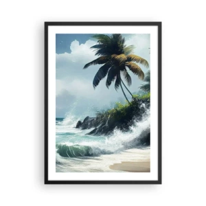 Affiche dans un cadre noir - Poster - Plage tropicale avec palmiers et océan agité - 50x70cm - Sur une côte tropicale - Décoration murale moderne pour le salon et la chambre ARTTOR