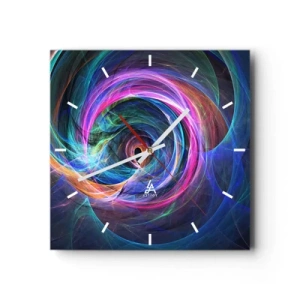 Horloge murale - Pendule murale - Un tourbillon abstrait de couleurs dans des tons de violet, de rose et de bleu. - 30x30cm - Où m'emmènes-tu ? - Décoration murale moderne pour le salon et la chambre ARTTOR