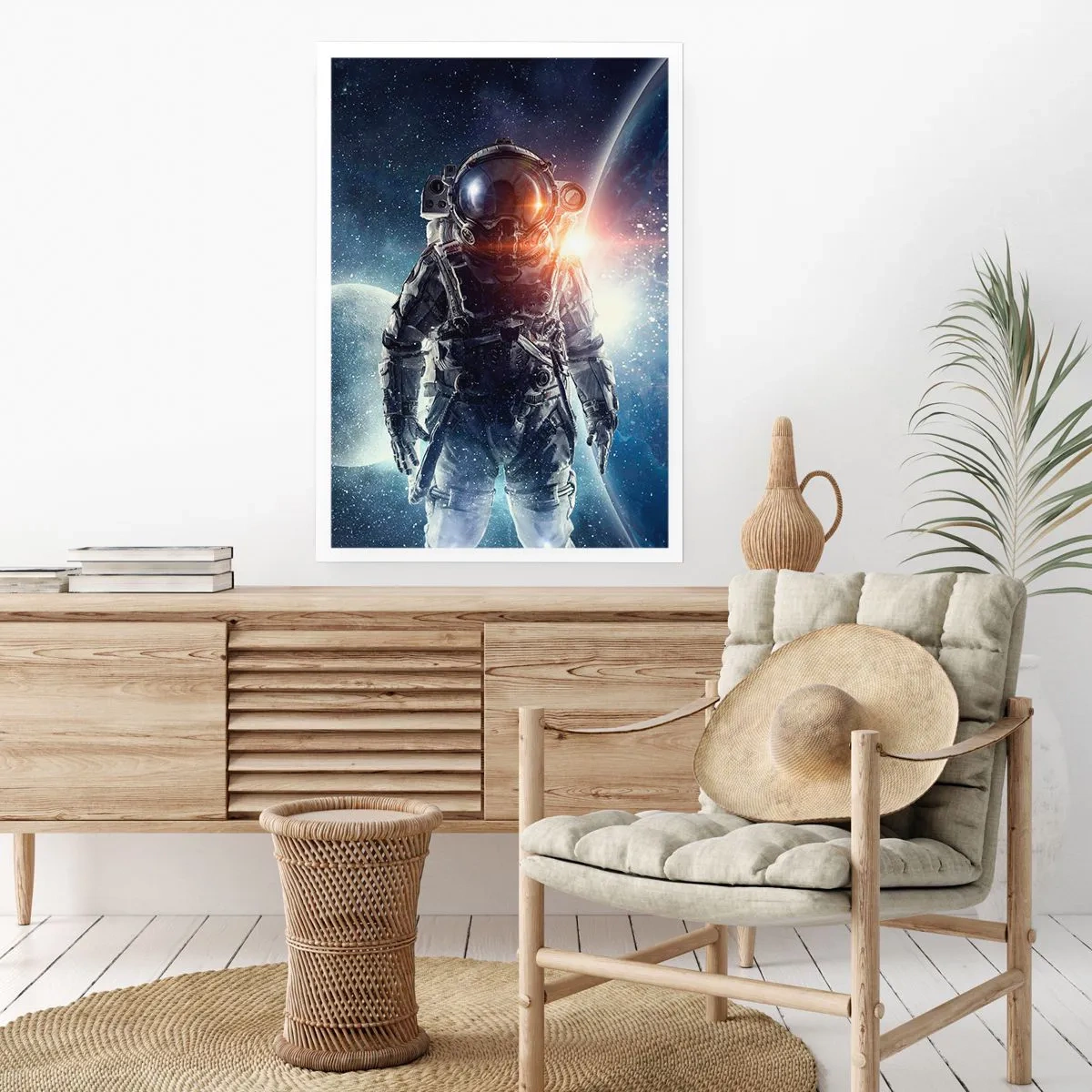 Affiche - Poster - Astronaute dans l'espace avec des planètes et des étoiles en arrière-plan - 50x70cm - Aventure spatiale - Décoration murale moderne pour le salon et la chambre ARTTOR