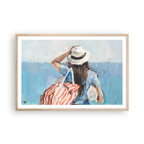 Affiche dans un chêne clair - Poster - Bienvenue à vos vacances - 91x61 cm